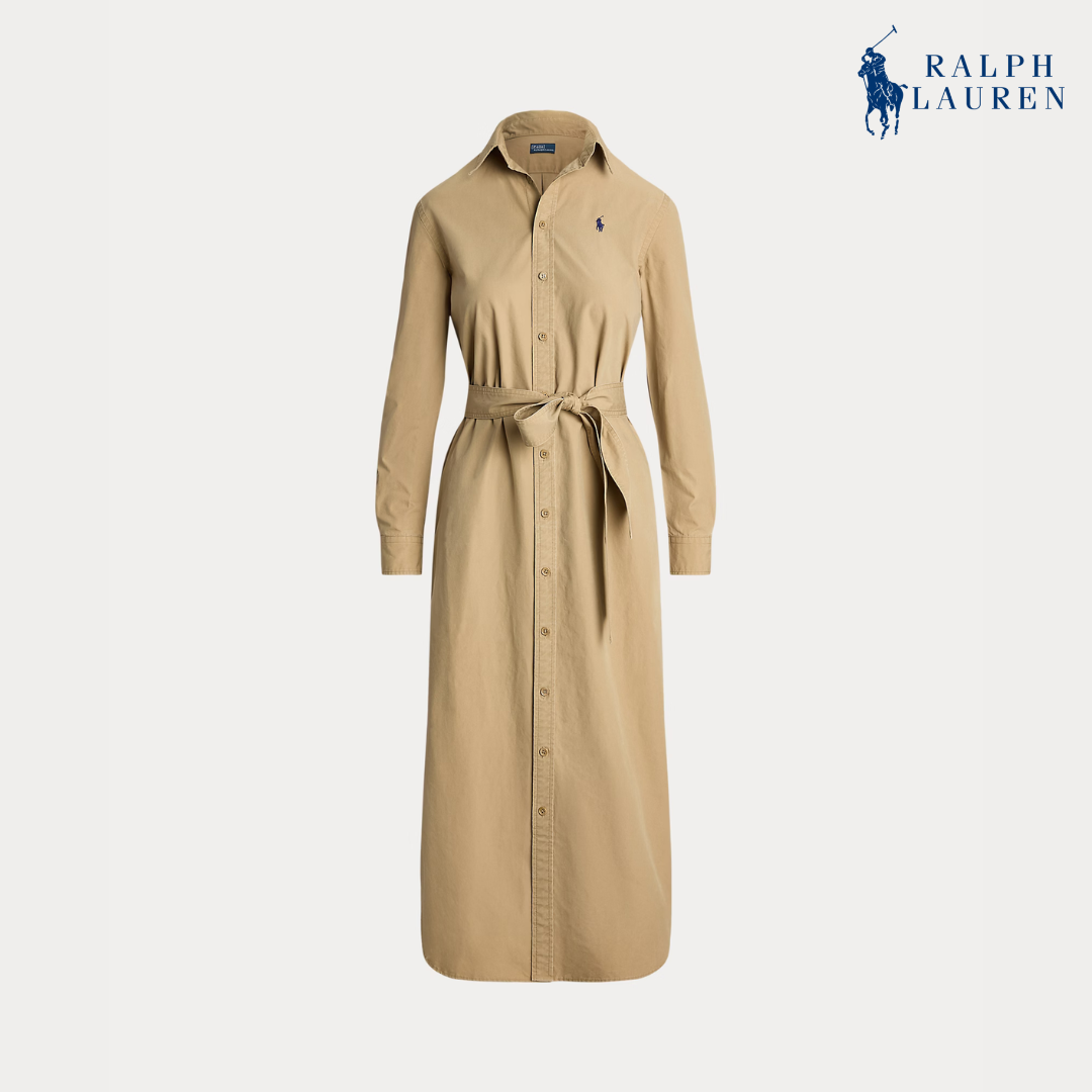 Baumwoll-Midi-Hemdkleid mit Gürtel