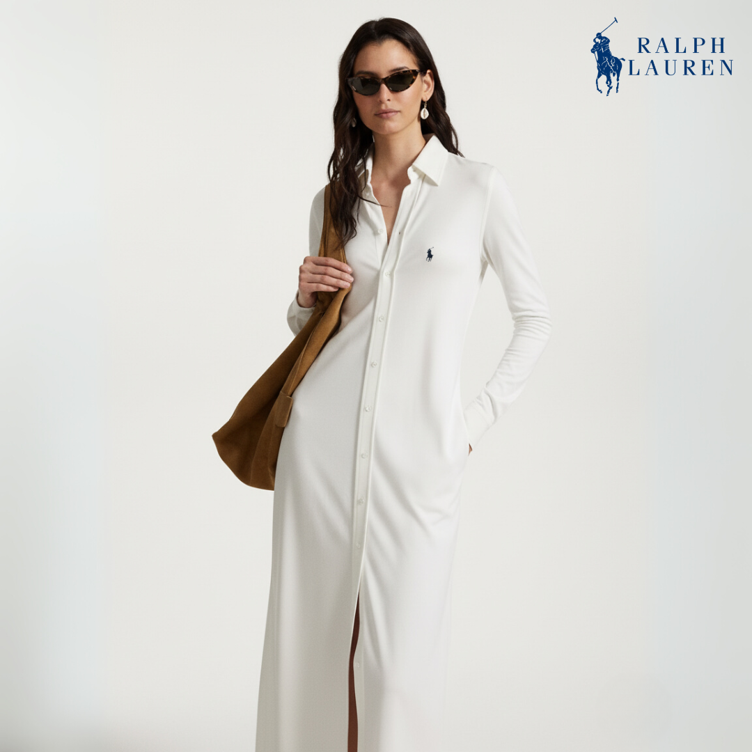 Geknöpftes Maxi-Hemdkleid aus Ponte-Stoff