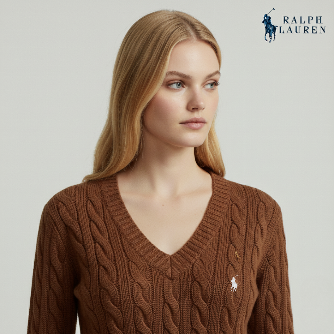 Zopfmuster-Strickkleid mit V-Ausschnitt