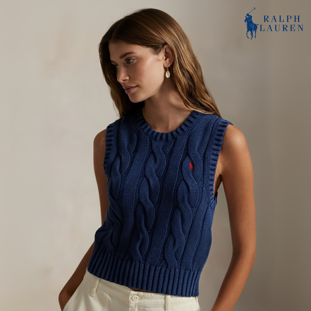 Zopfmuster-Weste aus Baumwolle, kurz geschnitten