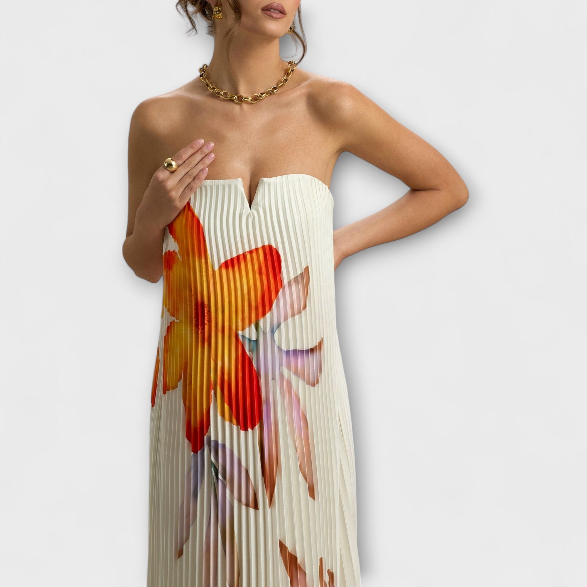 Michelle - Sweetheart Maxi-Kleid in Orange Floral