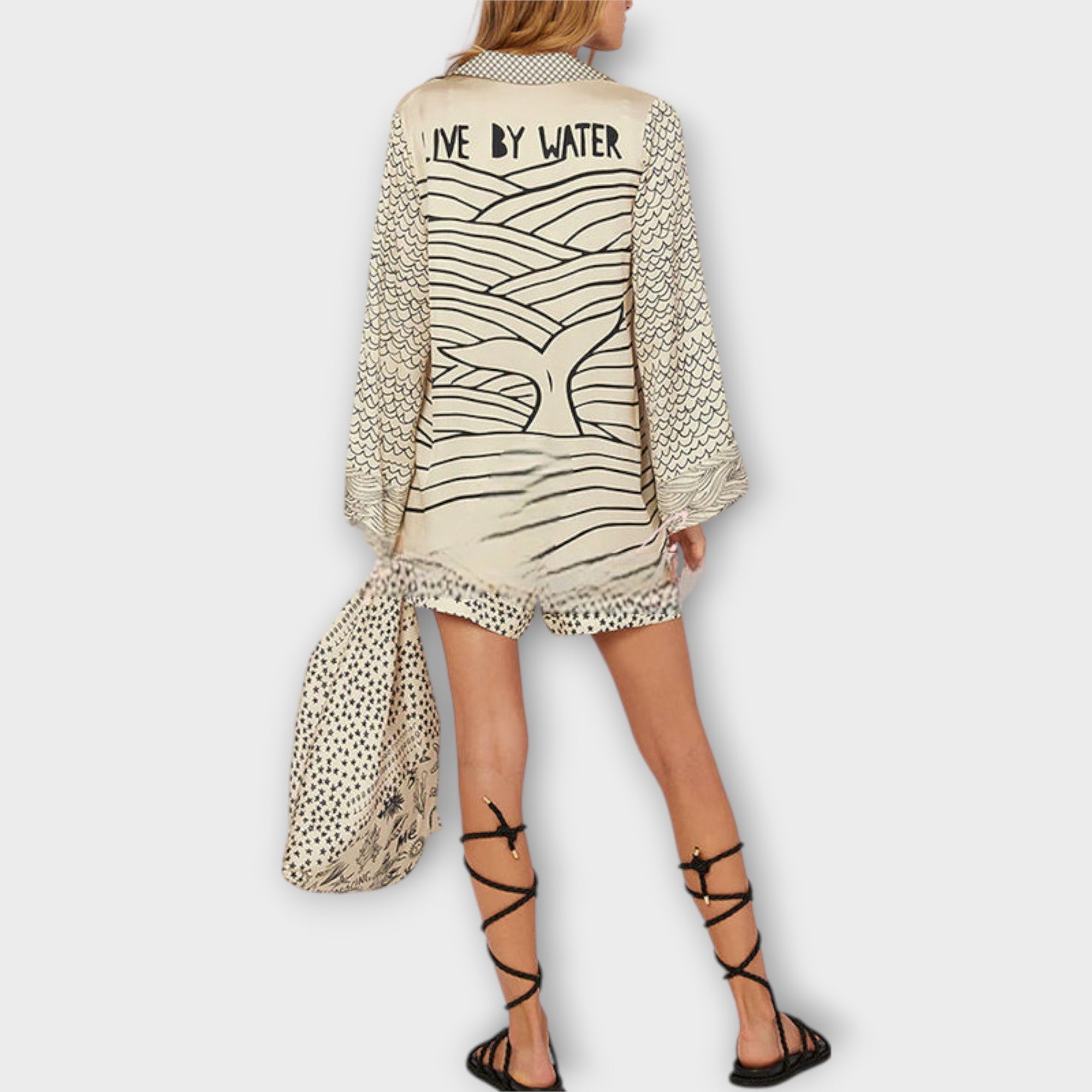 Liv - Wasser Satin Quasten Shirt und Shorts Set