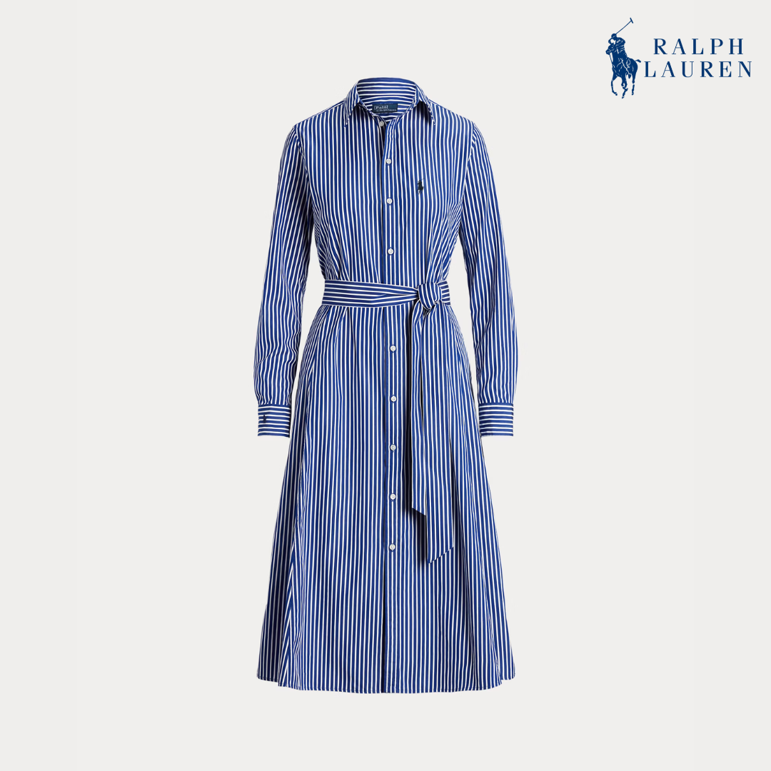 Gestreiftes Baumwollhemdkleid mit Gürtel