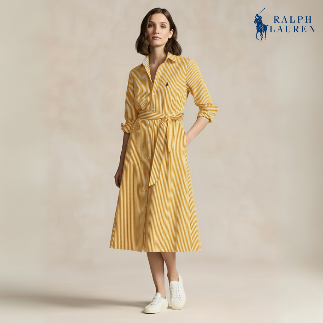 Gestreiftes Baumwollhemdkleid mit Gürtel