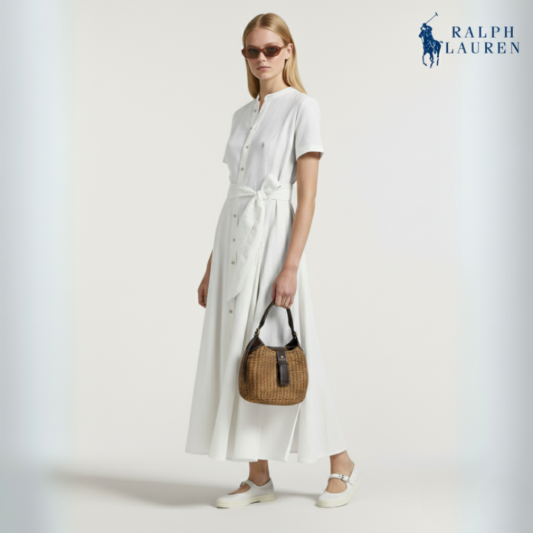 A-Linien-Kleid aus Seidenmischung mit Gürtel