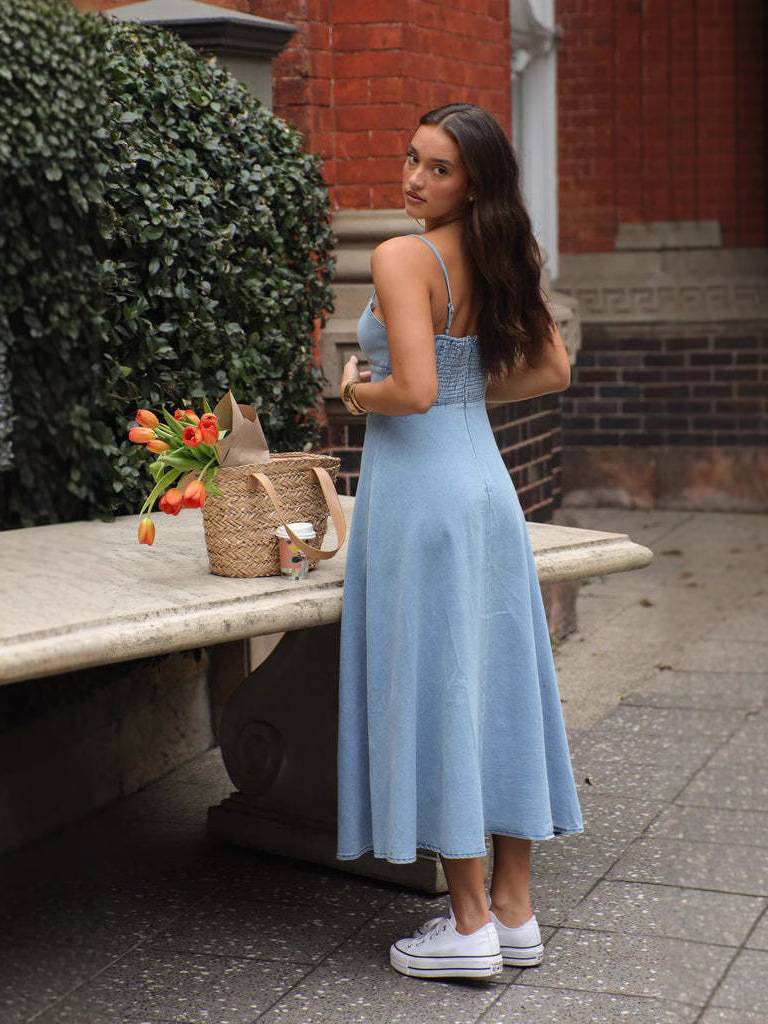 Lux - Denim Blaue Strapless Kleid