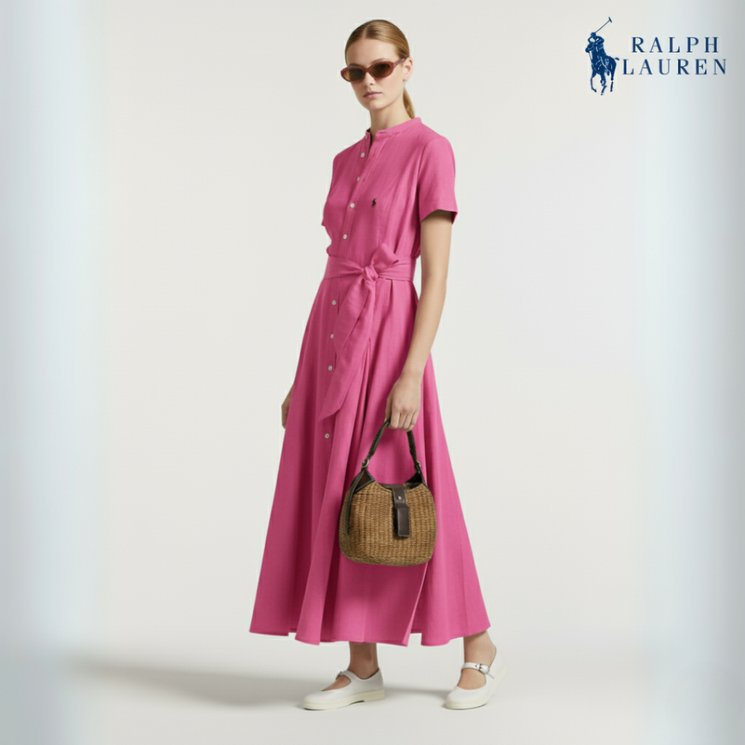 A-Linien-Kleid aus Seidenmischung mit Gürtel