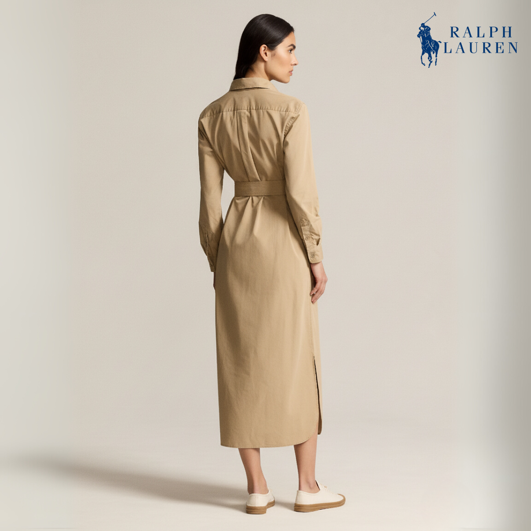 Baumwoll-Midi-Hemdkleid mit Gürtel