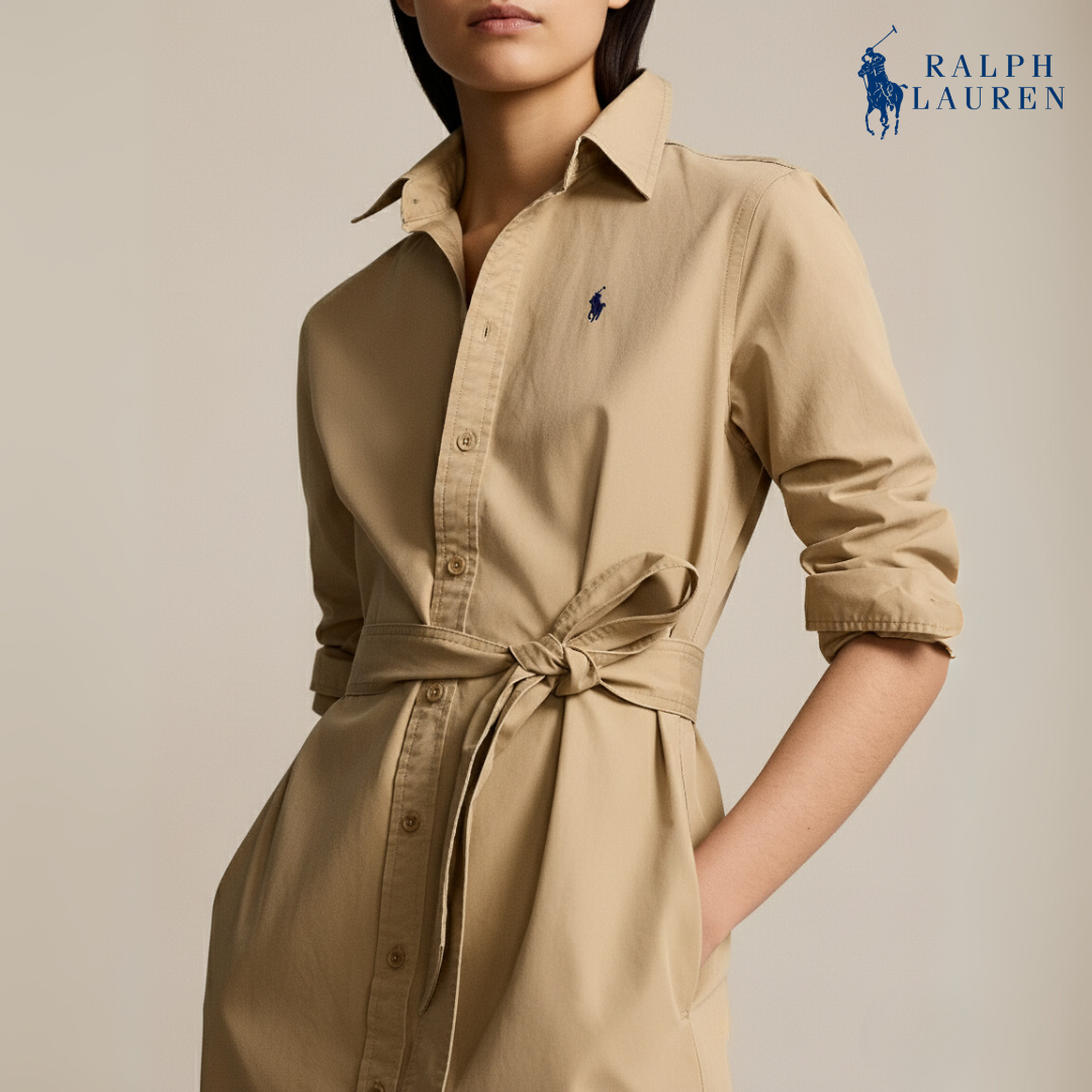 Baumwoll-Midi-Hemdkleid mit Gürtel