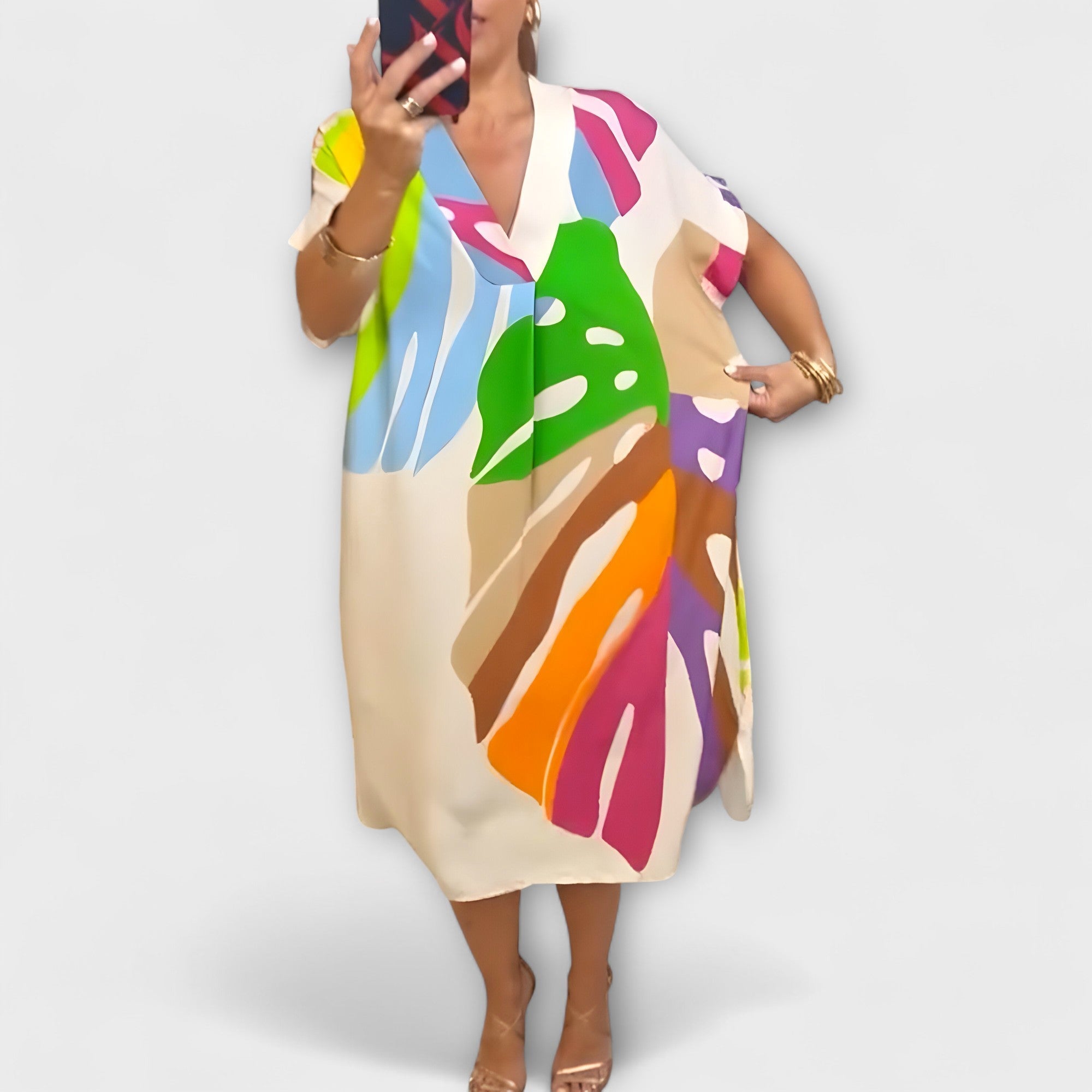 Roos - Lässiges Kleid mit buntem Blattdruck