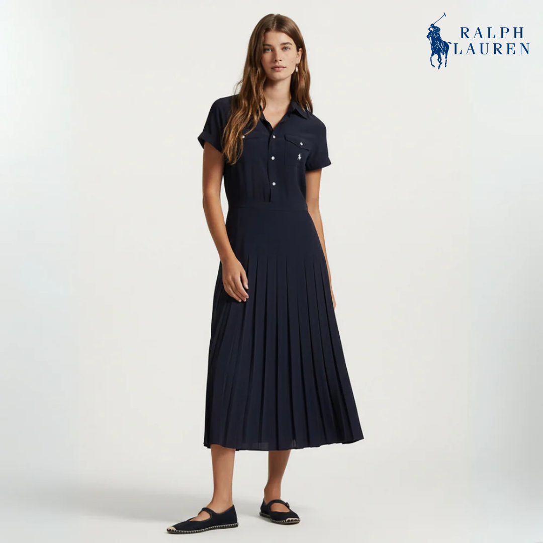 Hemdkleid aus Seidencrêpe mit Falten