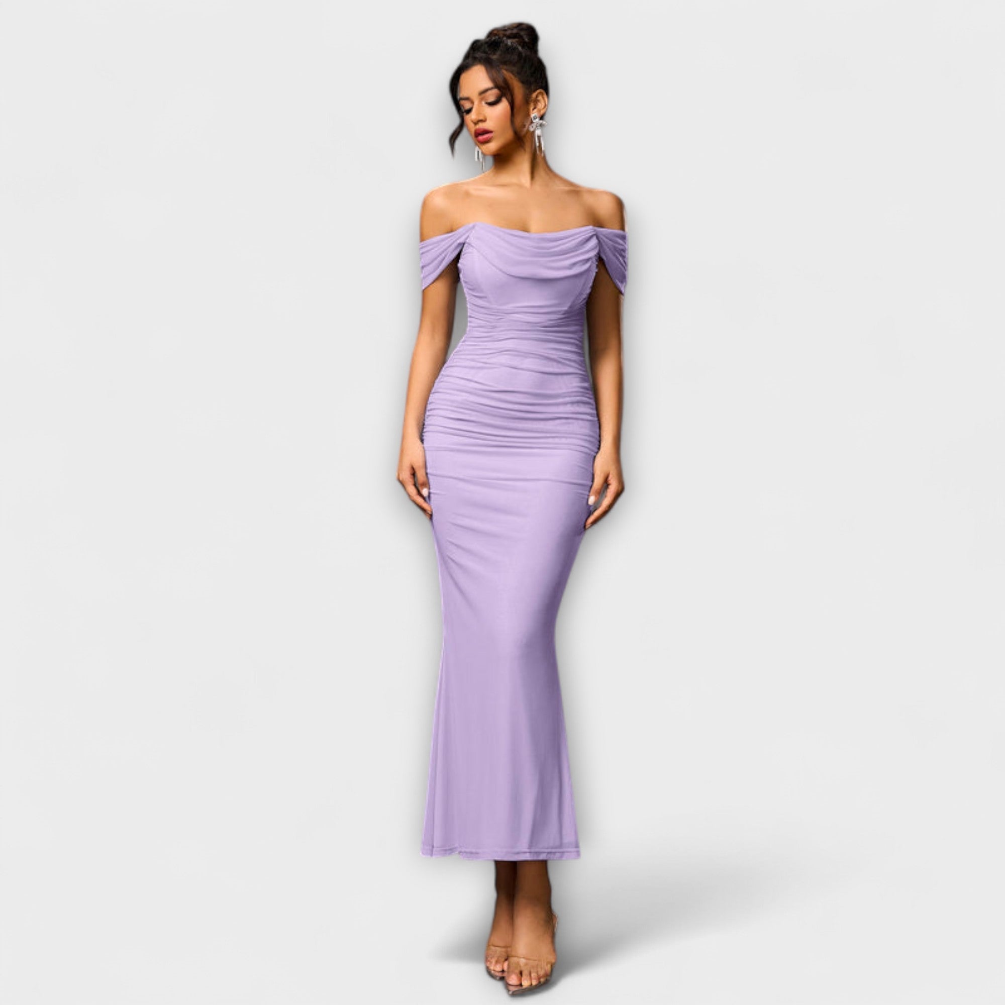 Ione - Off-Shoulder Raffung Bodycon Kleid