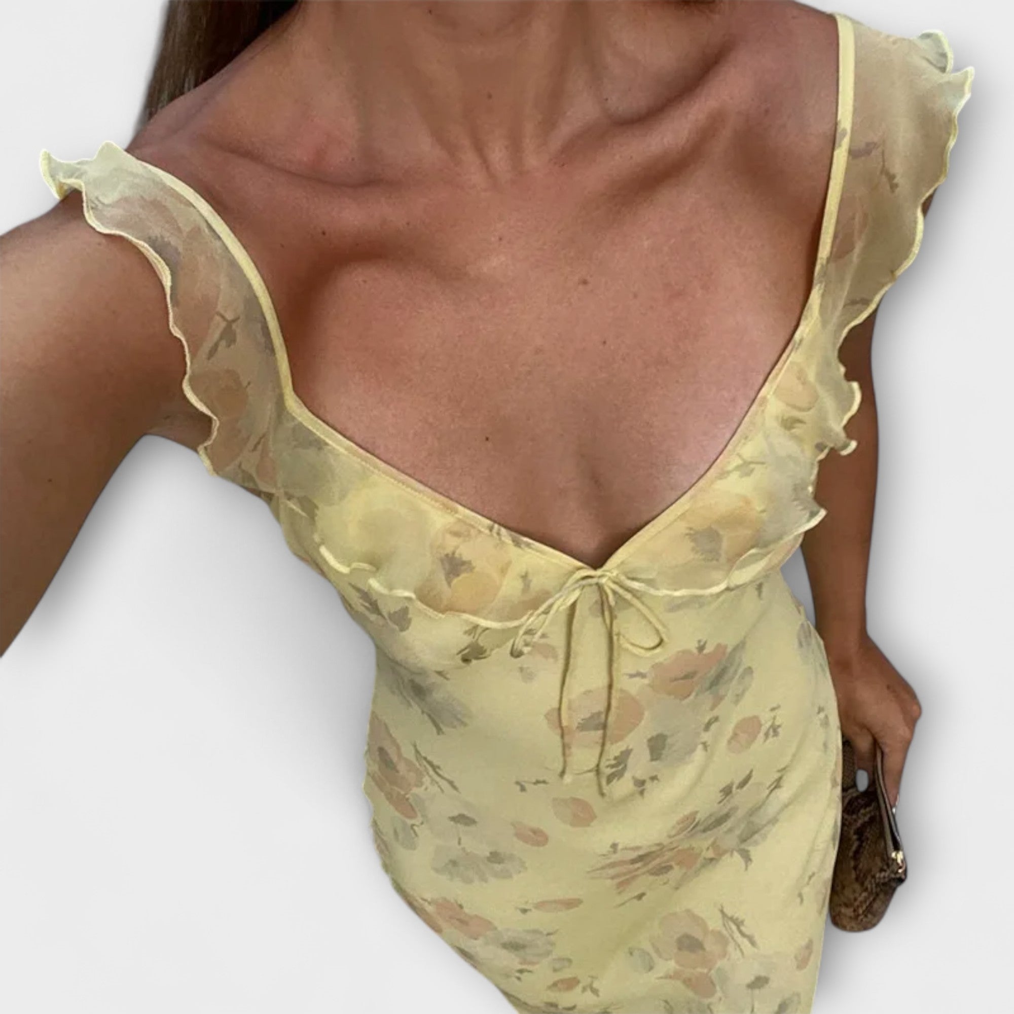 Kryptografisches Blumenmuster Plunge Maxikleid