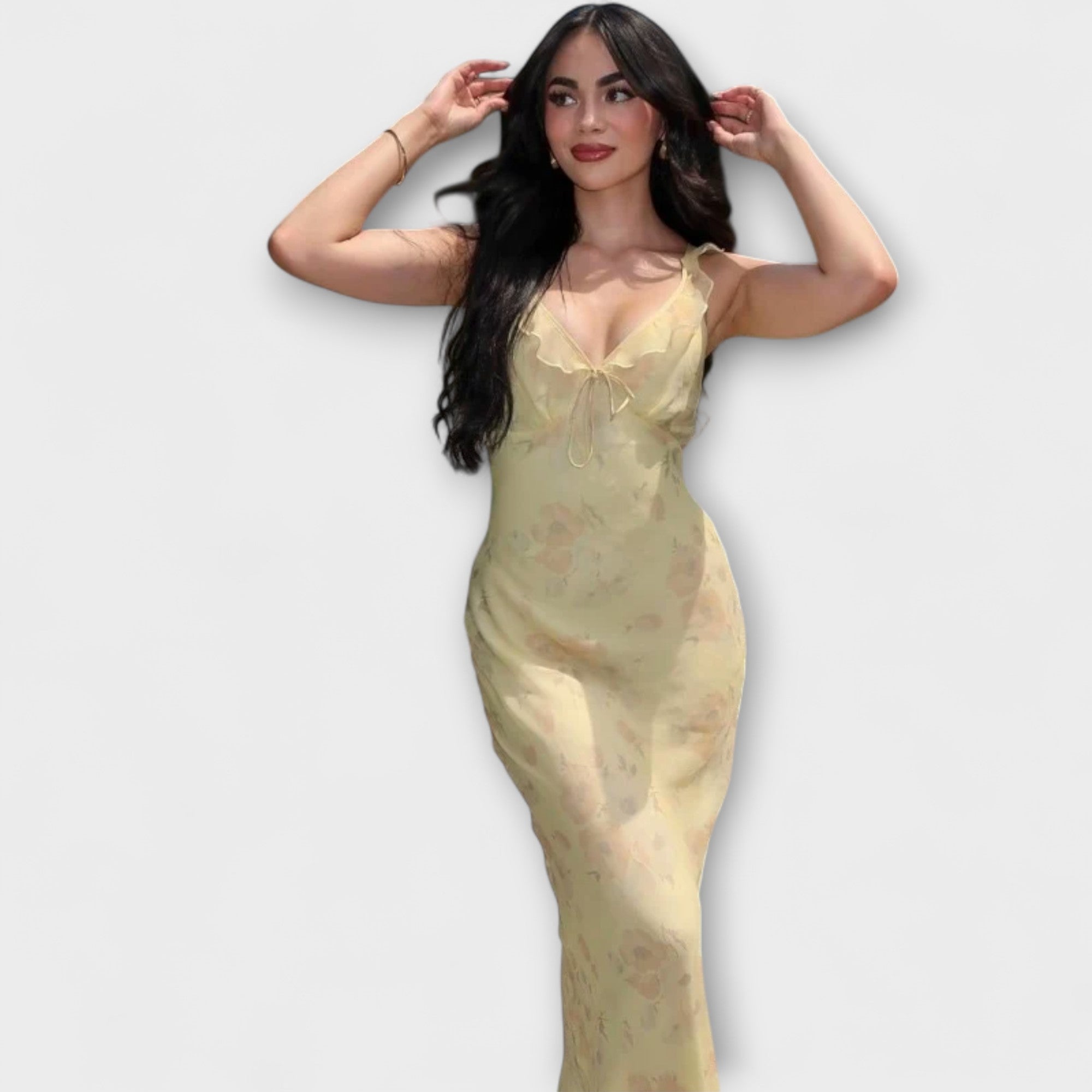 Kryptografisches Blumenmuster Plunge Maxikleid