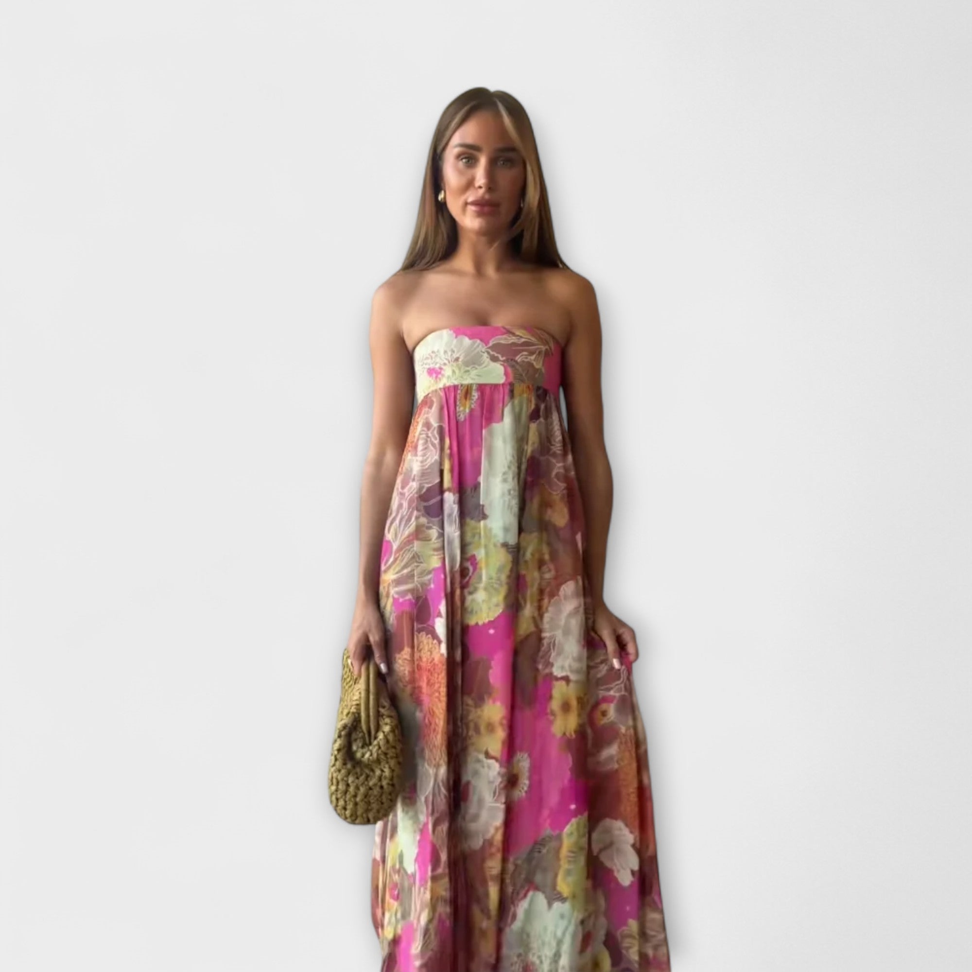 Schickes Retro Strapless Falten Maxi Kleid