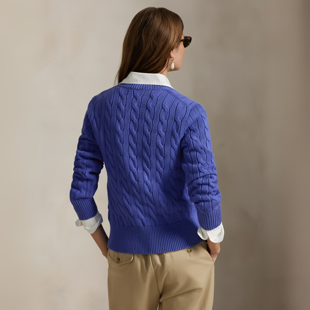 Zopfmuster-Baumwoll-Cardigan mit Rundhalsausschnitt