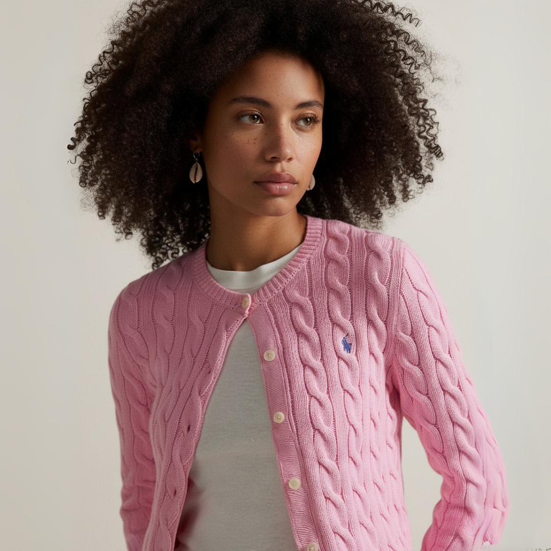 Zopfmuster-Baumwoll-Cardigan mit Rundhalsausschnitt