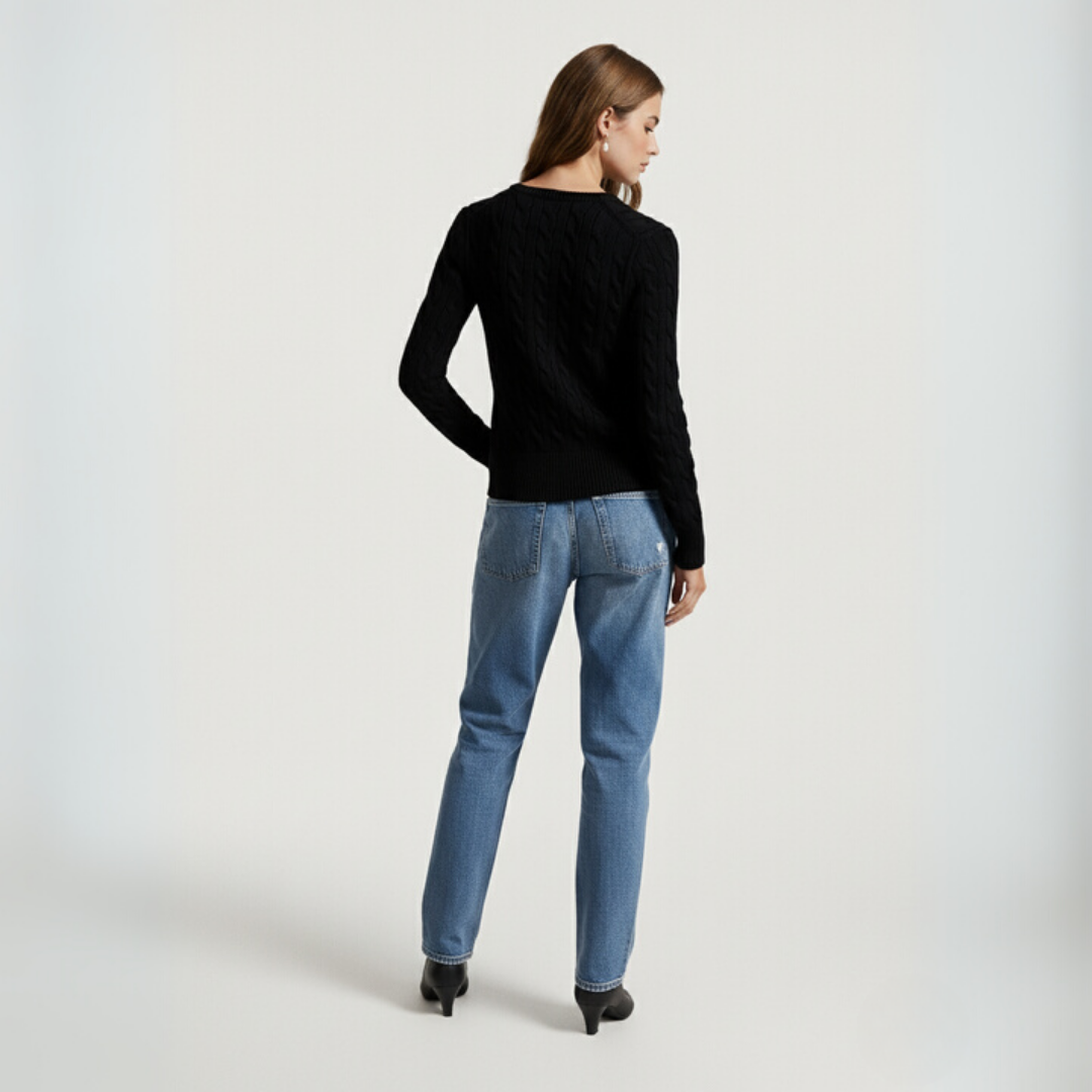 Zopfmuster-Baumwoll-Cardigan mit Rundhalsausschnitt