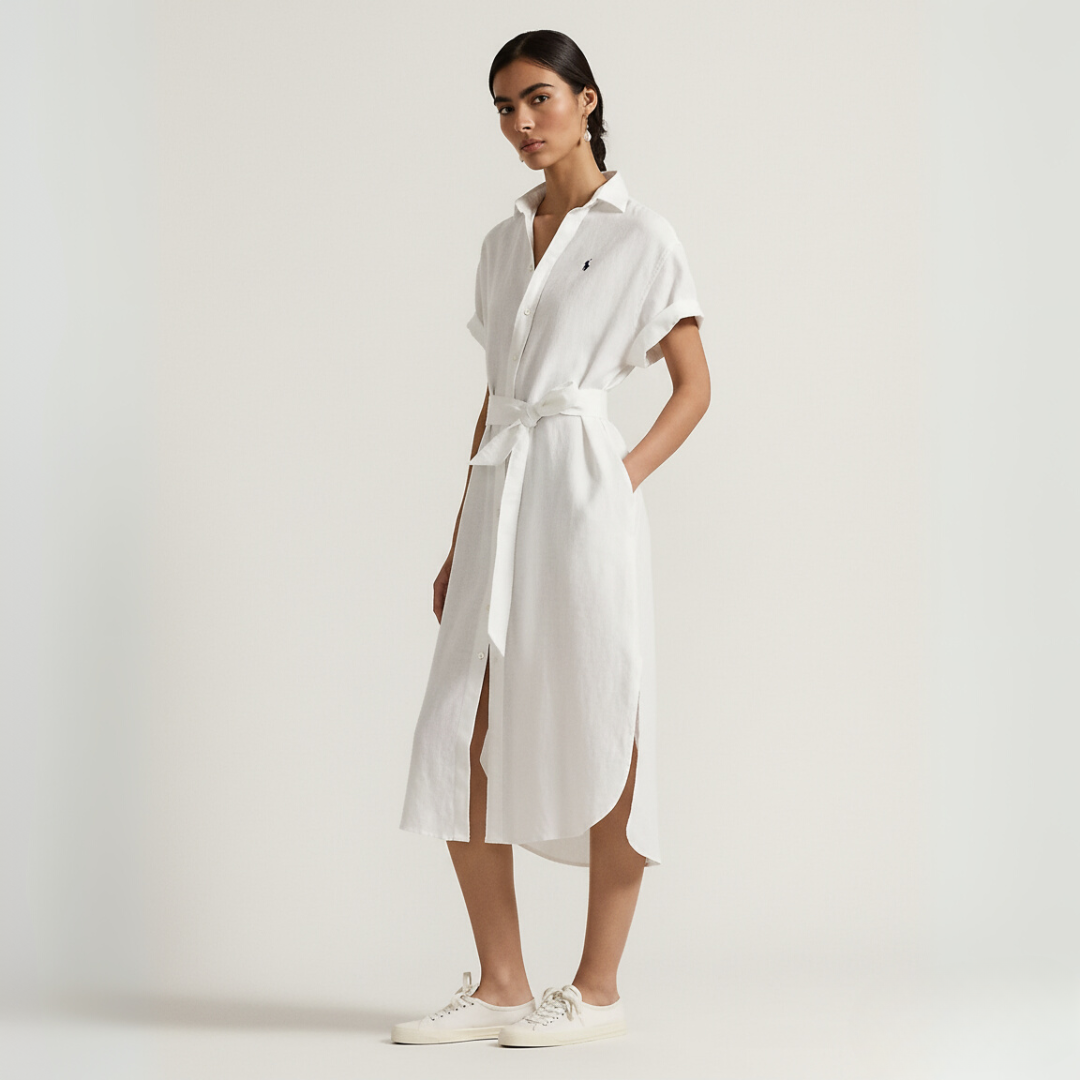 Leinenhemdkleid mit kurzen Ärmeln