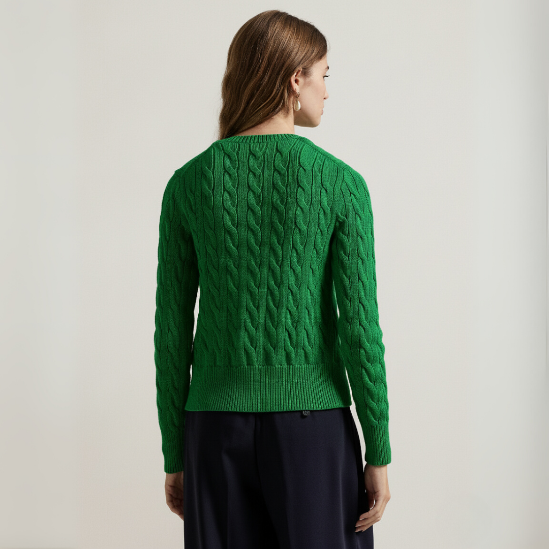 Zopfmuster-Baumwoll-Cardigan mit Rundhalsausschnitt