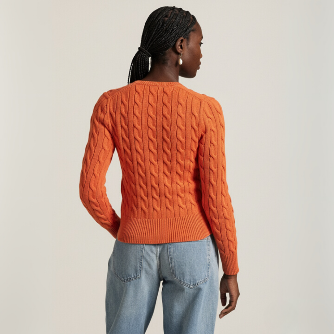 Zopfmuster-Baumwoll-Cardigan mit Rundhalsausschnitt