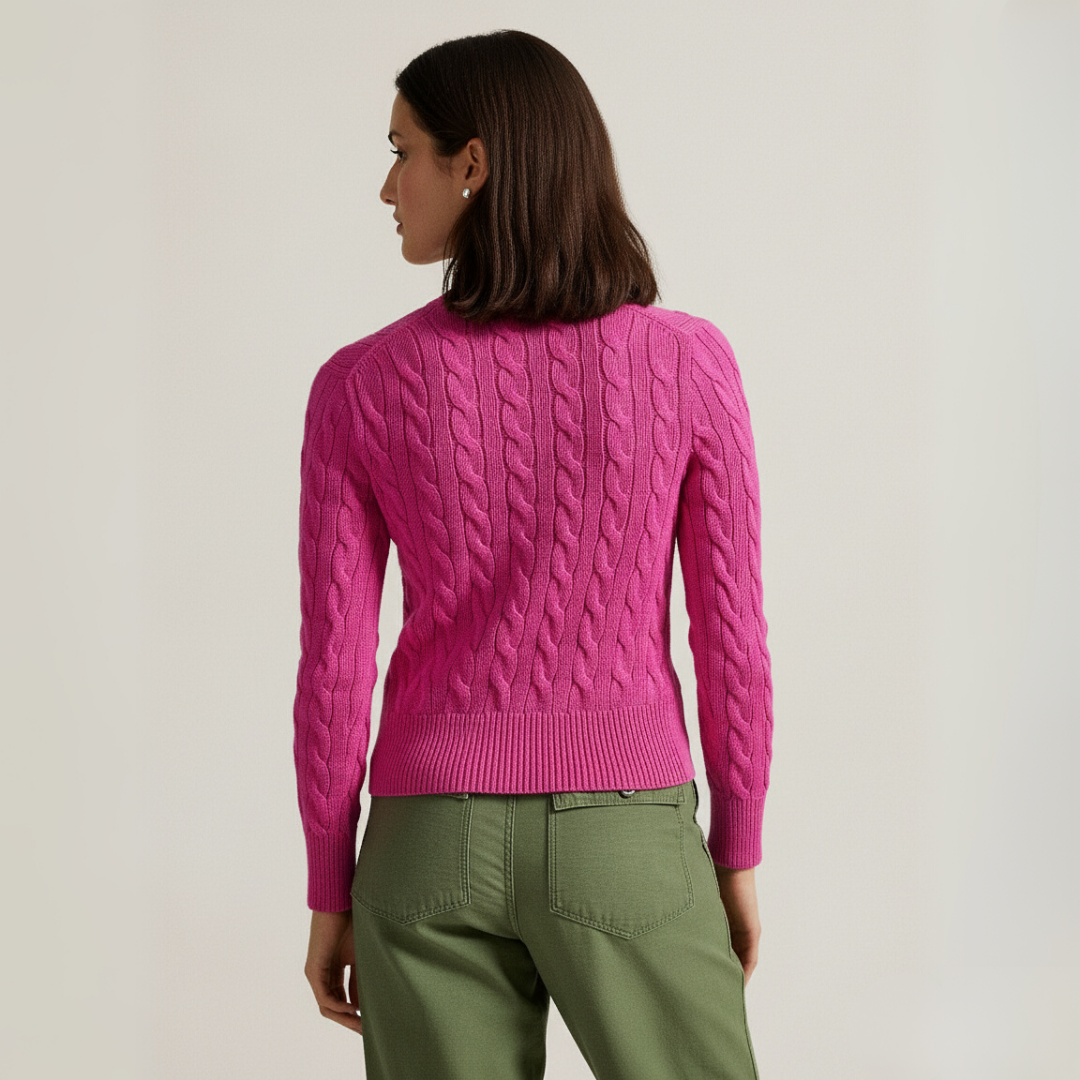 Zopfmuster-Baumwoll-Cardigan mit Rundhalsausschnitt