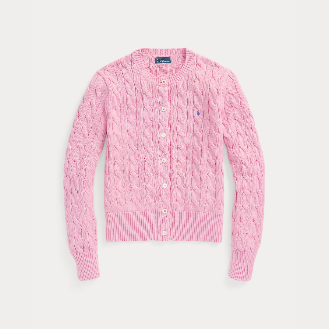 Zopfmuster-Baumwoll-Cardigan mit Rundhalsausschnitt