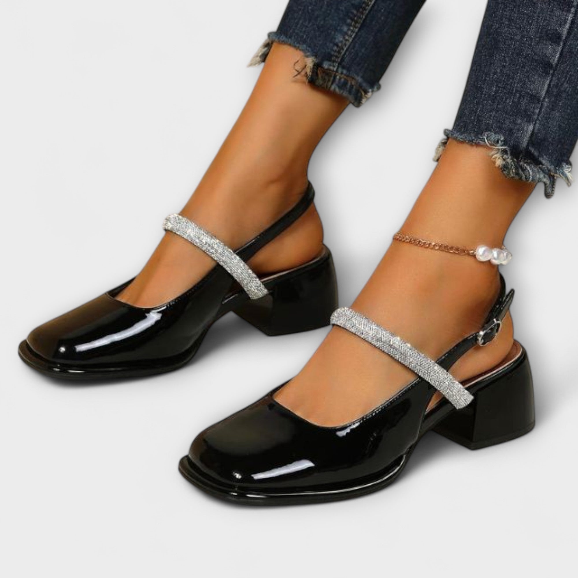 Celandra - Mary Janes mit Glitzer-Riemen und Blockabsatz