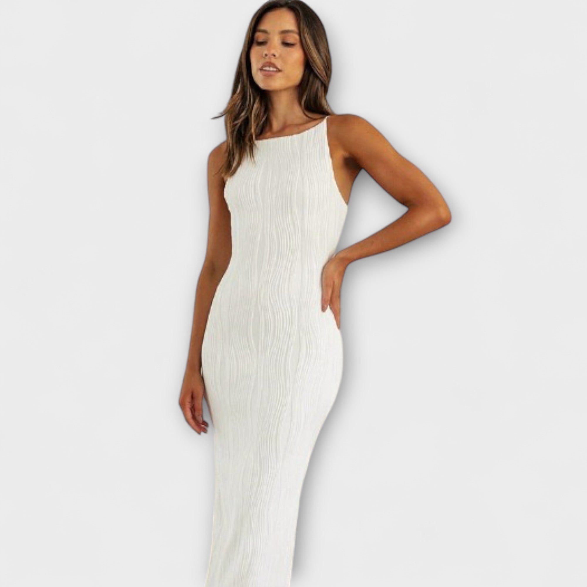 Schickes ärmelloses, gerafftes Maxikleid