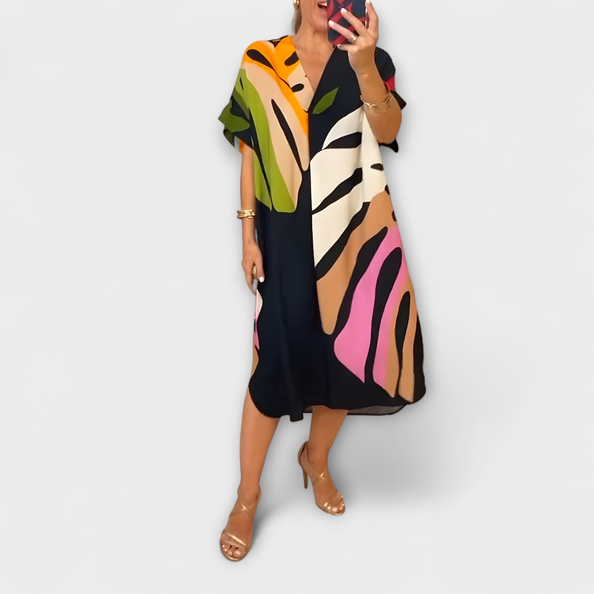 Roos - Lässiges Kleid mit buntem Blattdruck