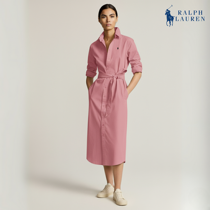 Baumwoll-Midi-Hemdkleid mit Gürtel