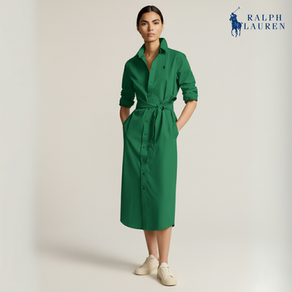 Baumwoll-Midi-Hemdkleid mit Gürtel