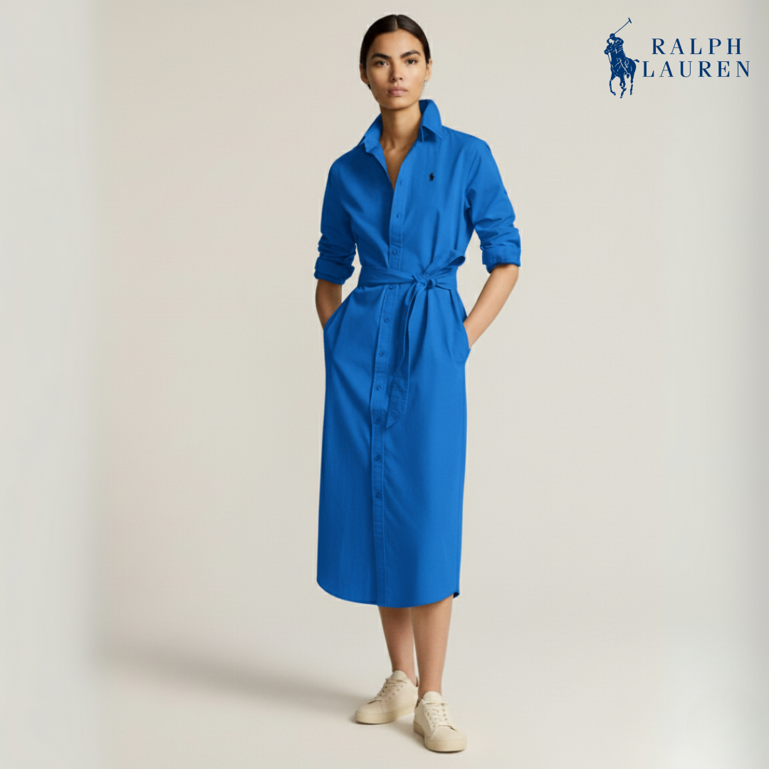 Baumwoll-Midi-Hemdkleid mit Gürtel