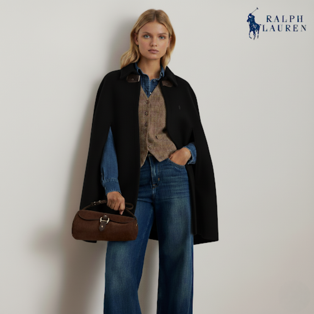 Cape aus Wollmischung mit Schnallenbesatz