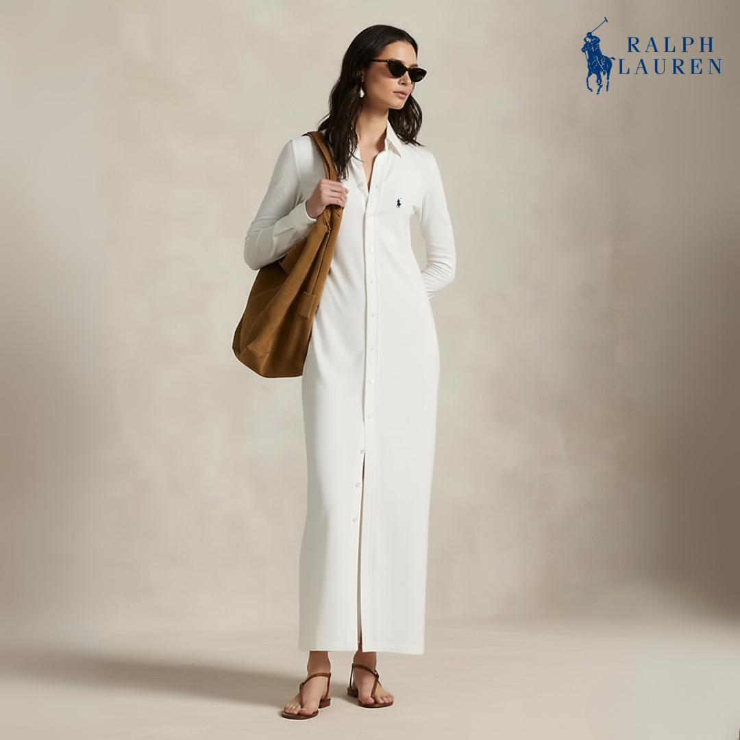 Geknöpftes Maxi-Hemdkleid aus Ponte-Stoff