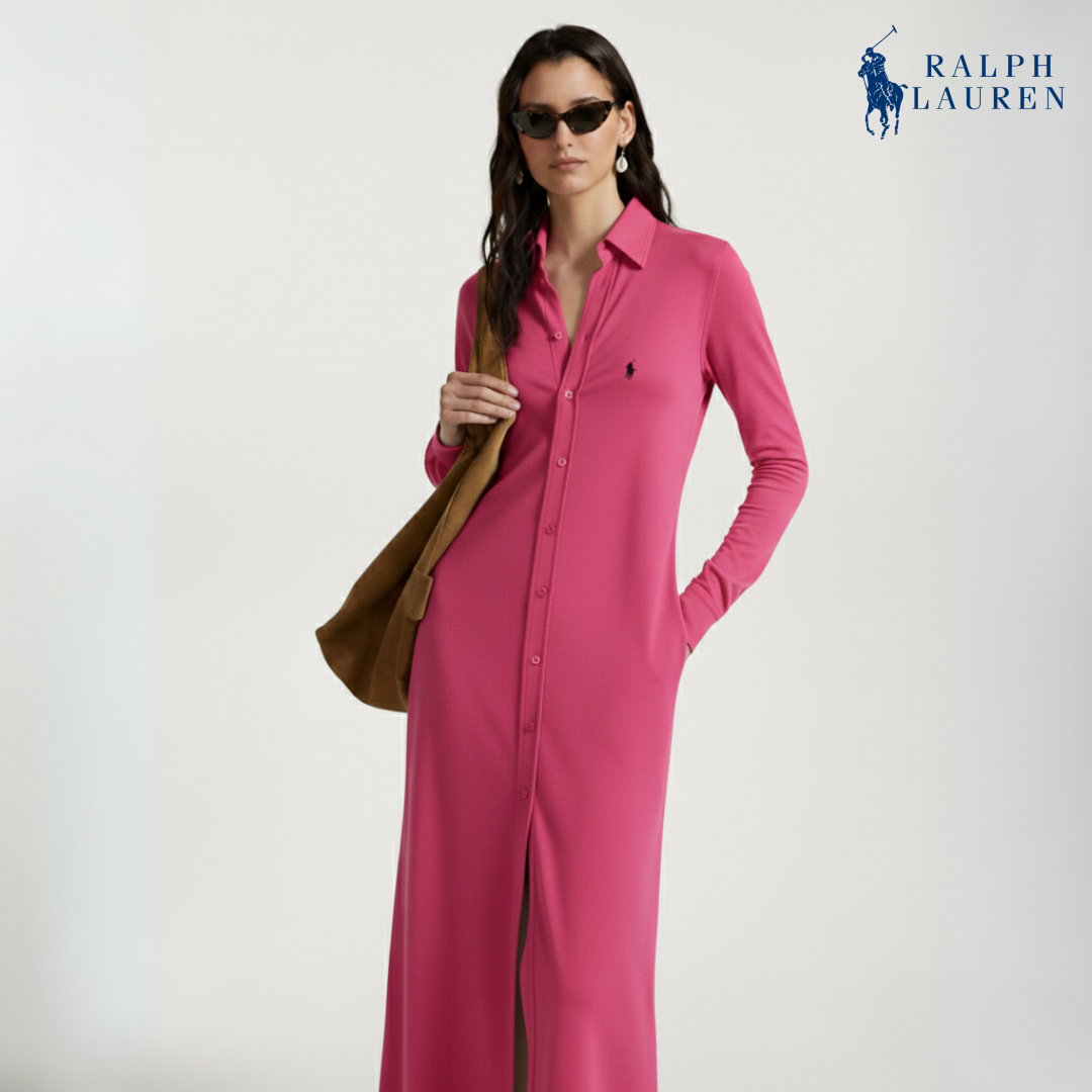 Geknöpftes Maxi-Hemdkleid aus Ponte-Stoff