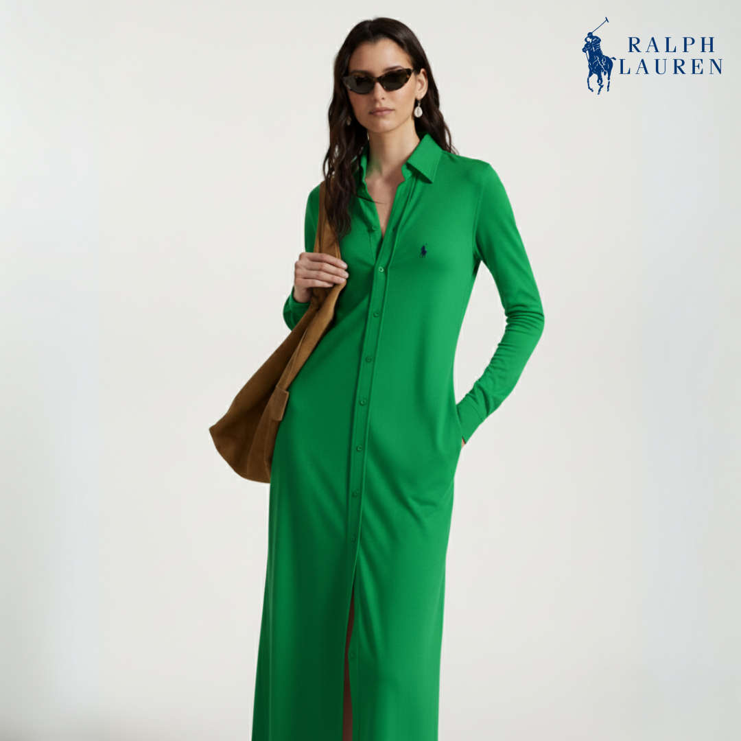 Geknöpftes Maxi-Hemdkleid aus Ponte-Stoff