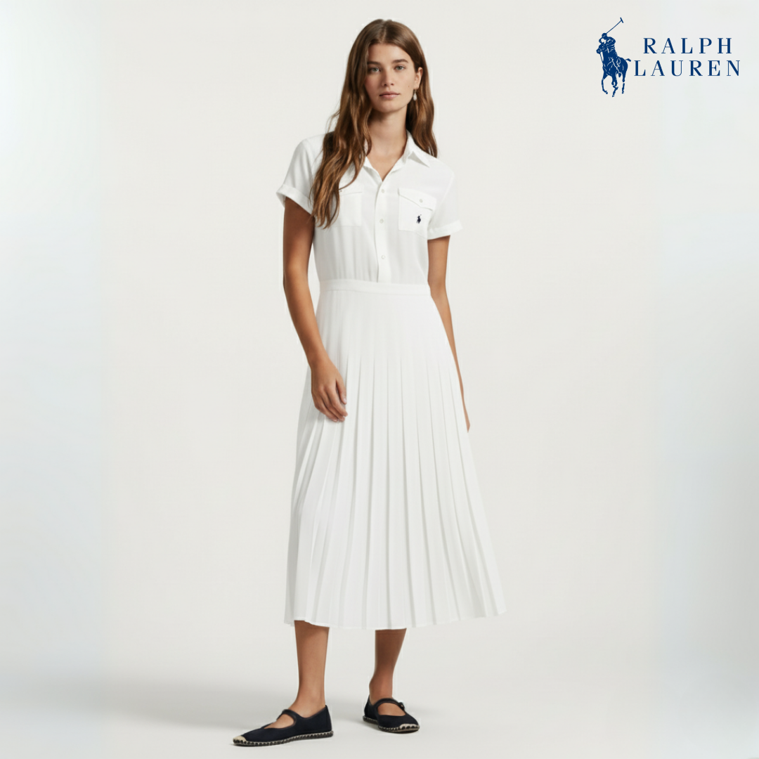 Hemd­kleid aus Seidencrêpe mit Falten