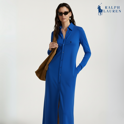 Geknöpftes Maxi-Hemdkleid aus Ponte-Stoff