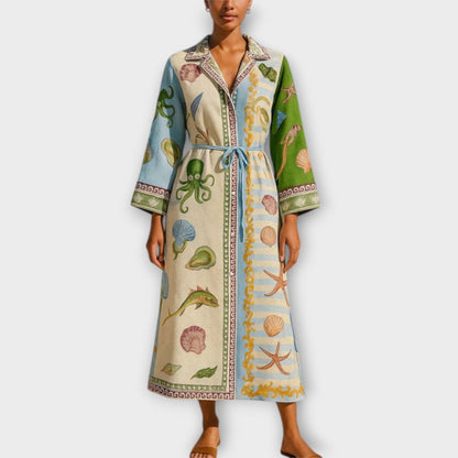 Jule - Bedrucktes Twill Midi Hemdkleid mit Gürtel