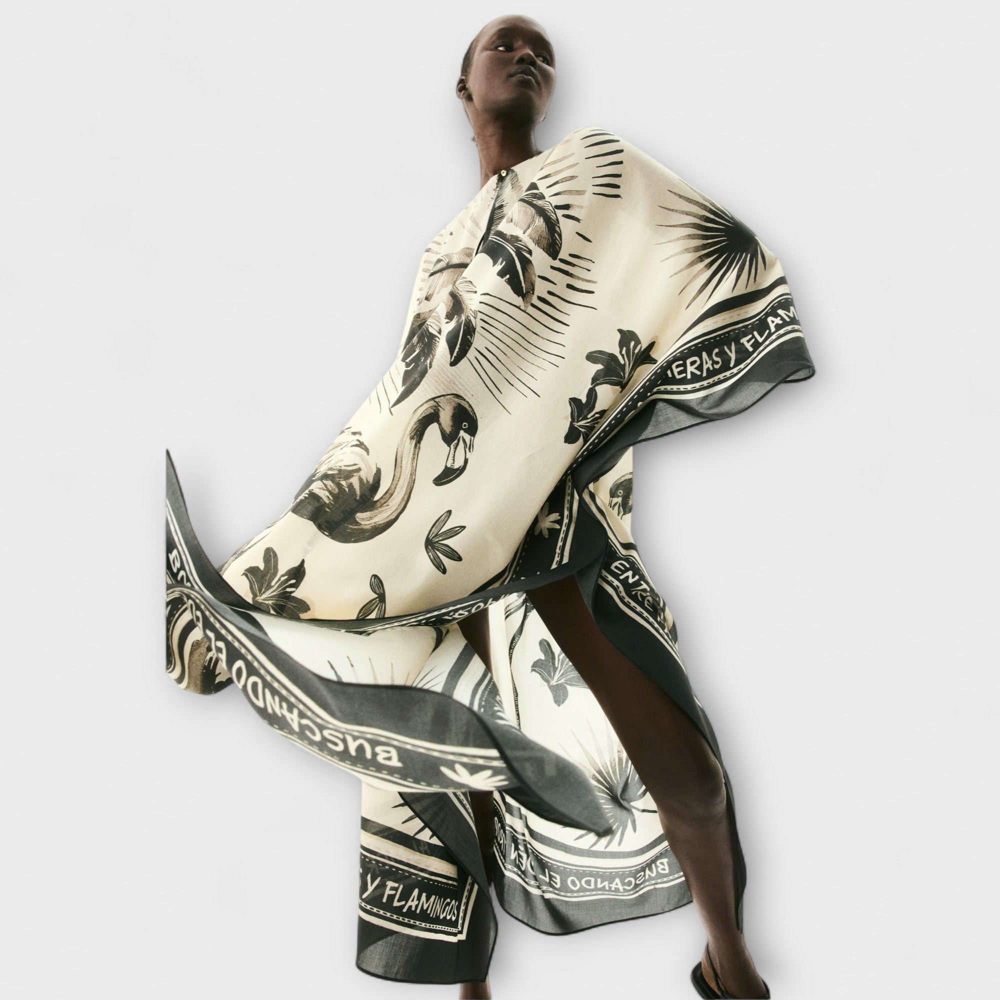 Melissa - Extra-großes Flamingo-Print Kaftan Maxikleid