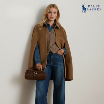 Cape aus Wollmischung mit Schnallenbesatz