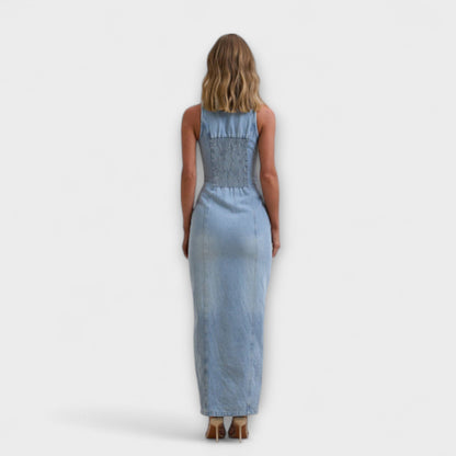 Lacey - Mid Wash Denim Maxikleid