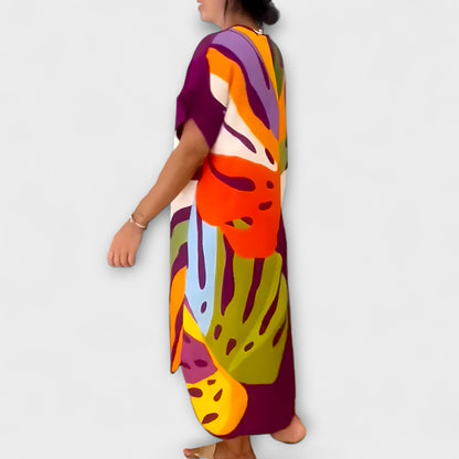 Roos - Lässiges Kleid mit buntem Blattdruck