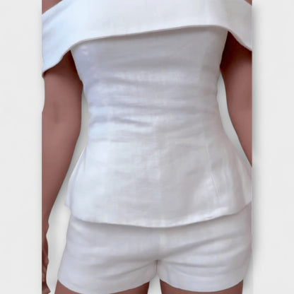 Olivia - Weißes Baumwoll-Leinen Zweiteiliges Ensemble