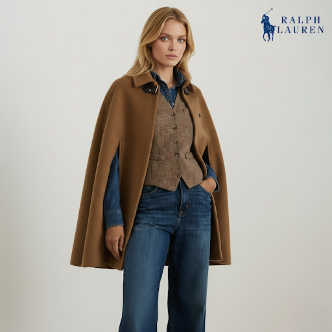 Cape aus Wollmischung mit Schnallenbesatz