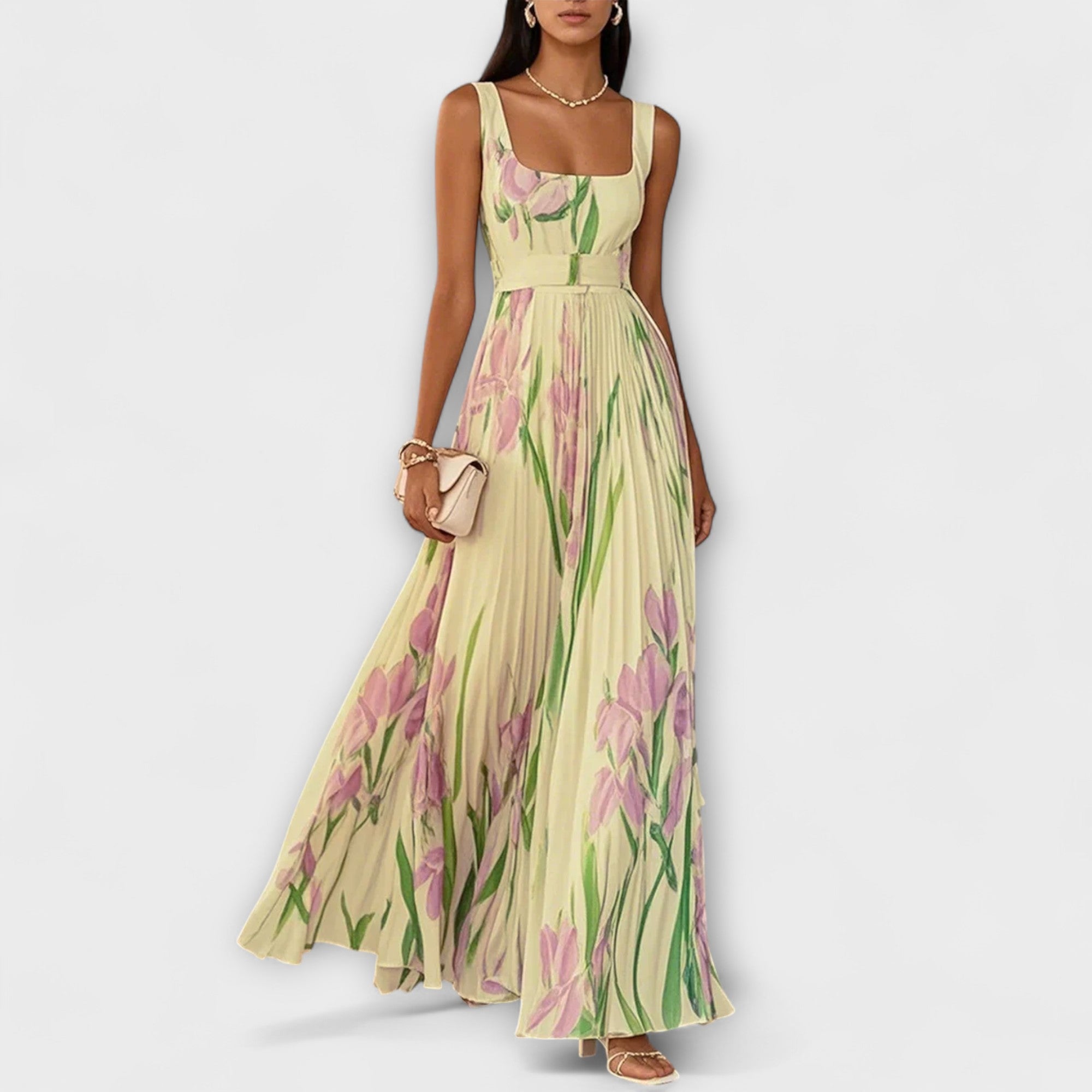 Gefaltetes Floral Chiffon Maxikleid