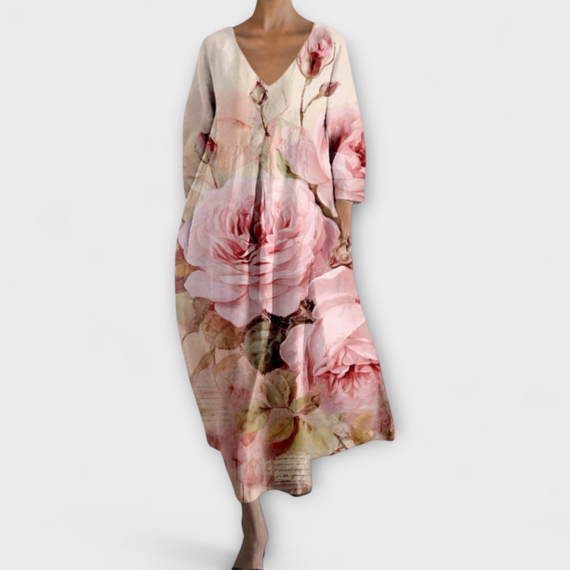 Fiona - Langes, Farbiges Kleid mit V-Ausschnitt