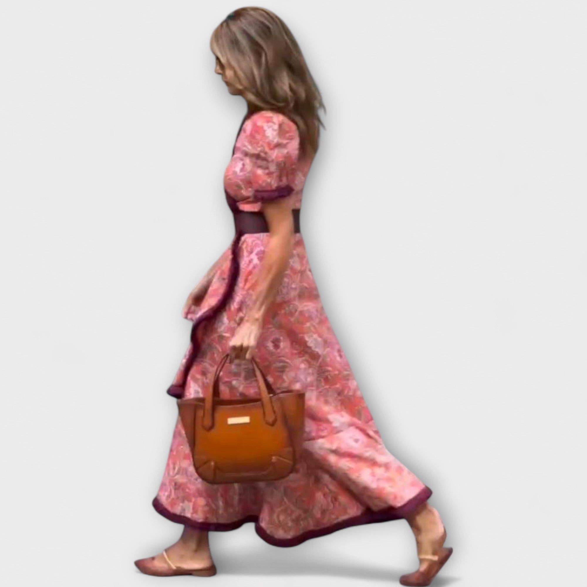 Elegantes Pink Maxi-Kleid mit kurzen Ärmeln