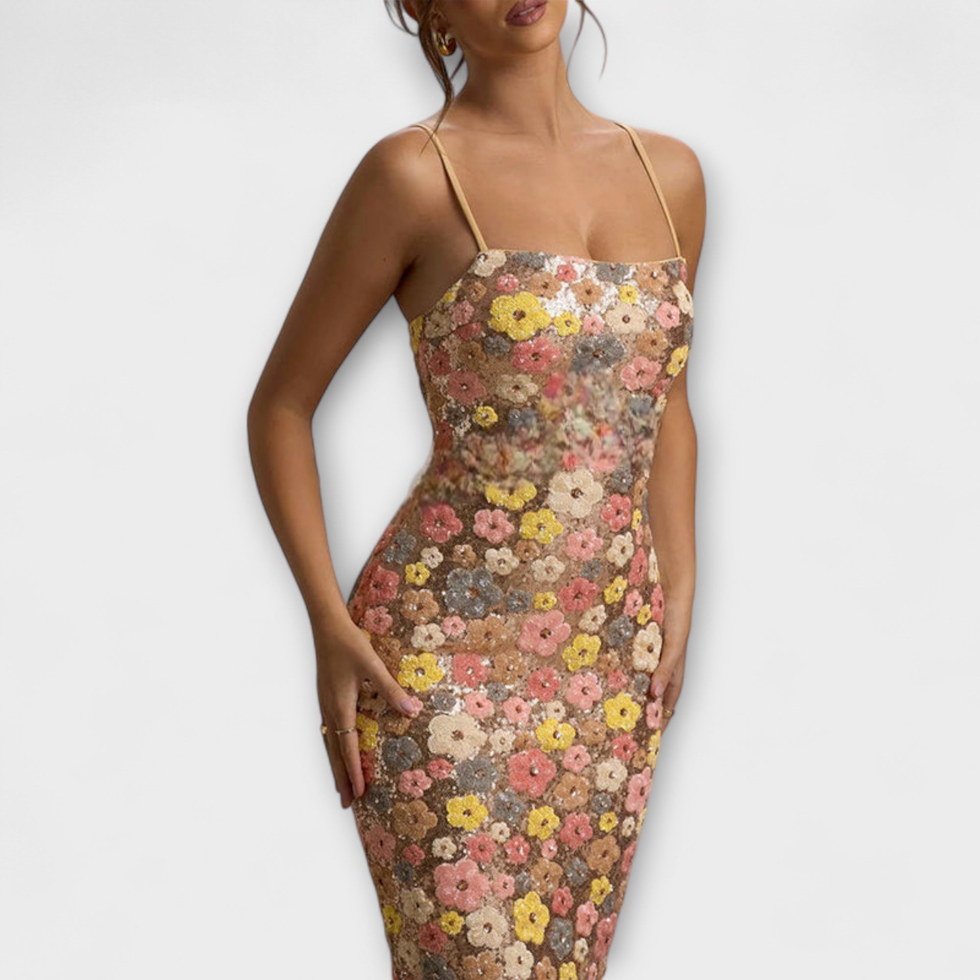 Oakley - Maxikleid mit floralen Pailletten im 80er-Stil